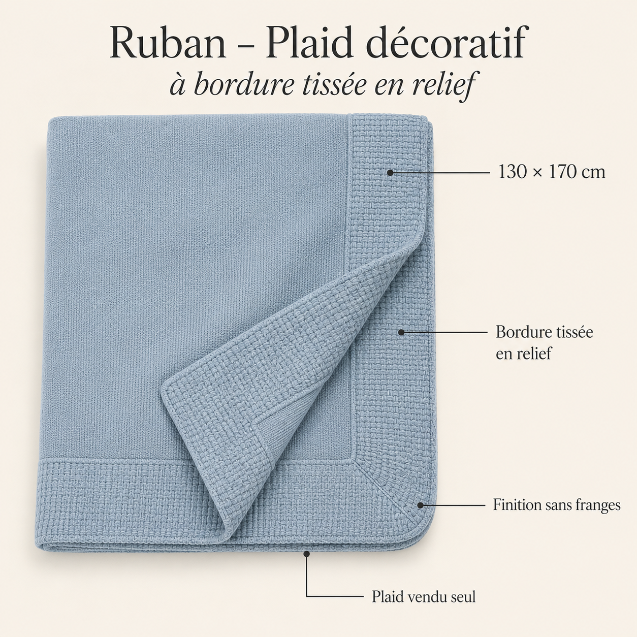 Ruban – Plaid décoratif à bordure tissée en relief