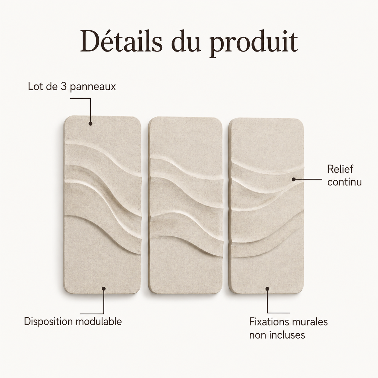 Onde – Décoration murale en relief – Lot de 3